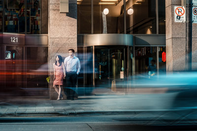 Downtown Toronto engagement session amongst traffic