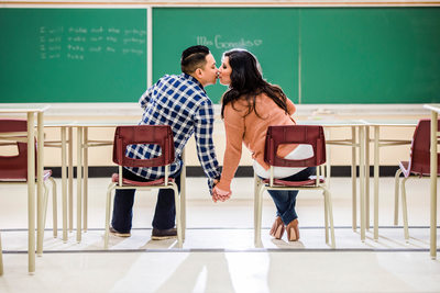 Couple Kissing in Classroom in their old Highschool