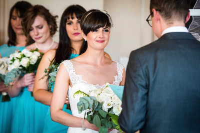 Teary Bride Listening to Groom's Vows