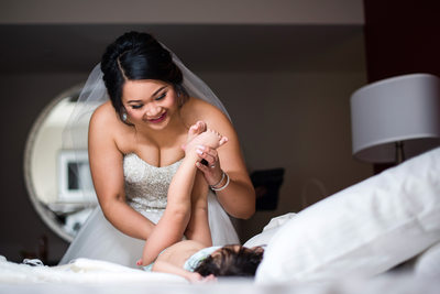 Diaper Change with Wedding Dress