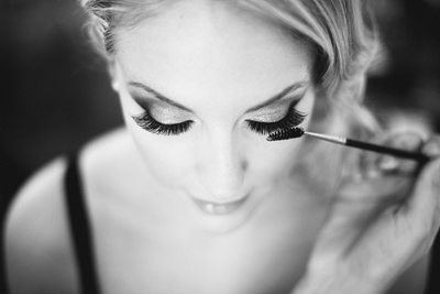 Bride's Lashes Touch Up During Getting Ready