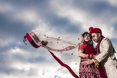 Indian Bride and Groom Embrace at Riverwood Conservancy