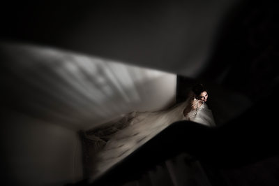 Bride Walking Down Stairs After Getting Ready