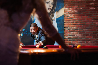 Bride and Groom Playing Pool at Lucky Strike in Vaughan