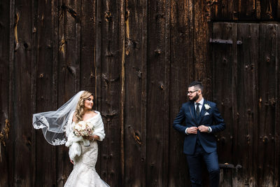 Bride and Groom at the Barn at Benares Historic House