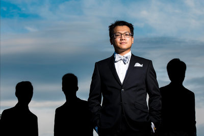 Groom with Silhouetted Groomsmen