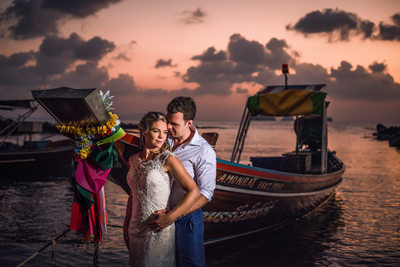 Couple With Long Tail Boat at Wedding In Thailand