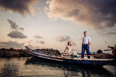 Bride and Groom on Long Tail Boat in Thailand