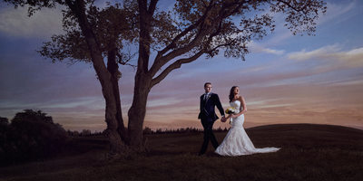 Bride and Groom Walking at the Copper Creek Golf Club