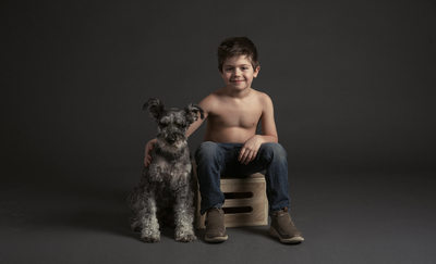 Boy and Dog Portrait in studio