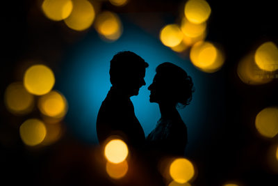 Bride and Groom Silhouette with Bokeh Balls