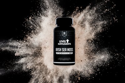 creative product photo of bottle and powder