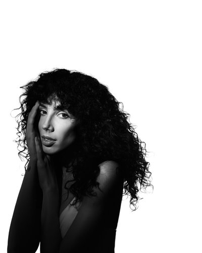 black and white portrait of women with dramatic lighting