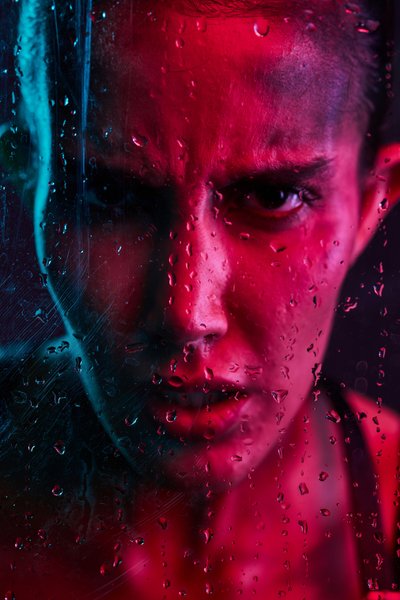 Tron-inspired Portrait with water droplets