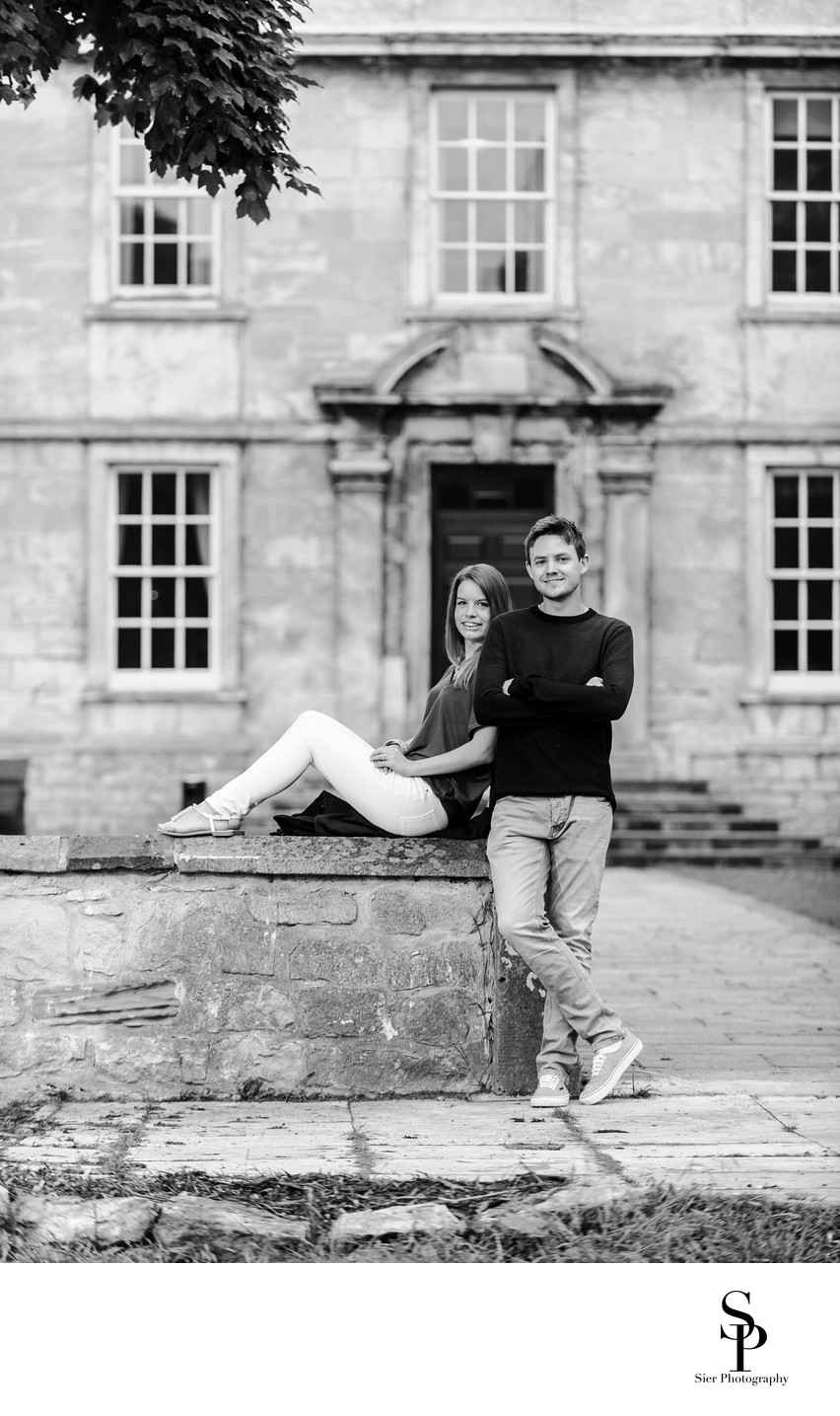Hellaby Hall Engagement Photograph Black and White