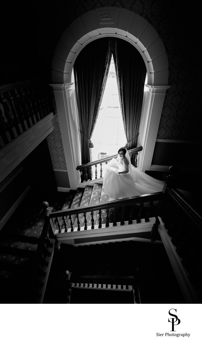 Waterton Park Wedding Photography Bride on Stairs