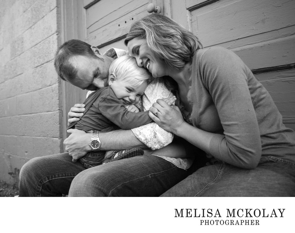 Caught You | BW Family Photojournalism | Downtown TC