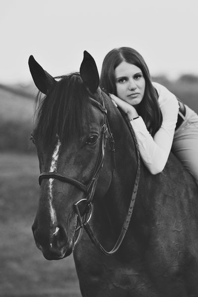 A Girl & Her Horse | BW Fine Art High School Portrait  