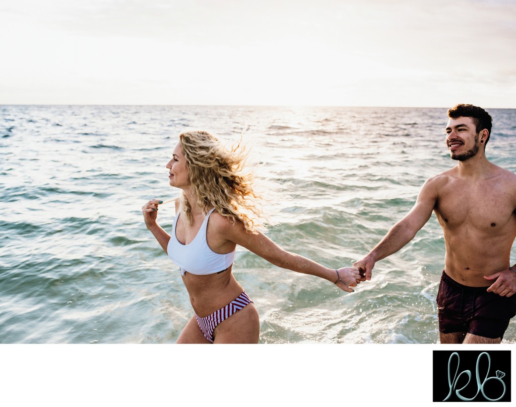 Playful Beach Session of Couple Vacationing in Mexico.