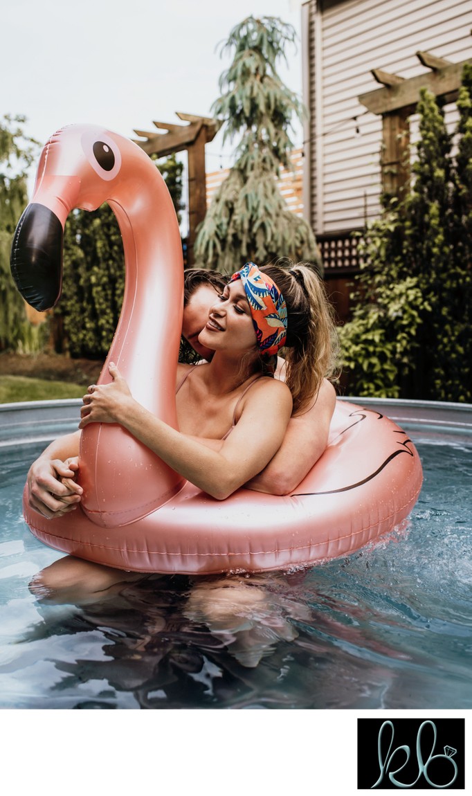 Langley Backyard Photo Shoot of Couple in Pool