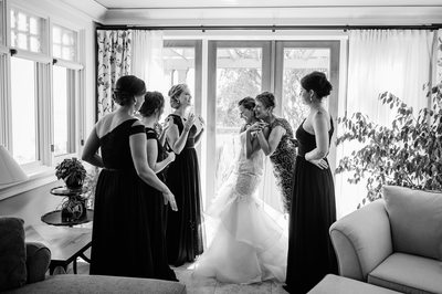 Bridesmaids Getting Ready with Bride