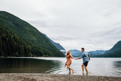 Engaged Couple Having Fun at the Lake 