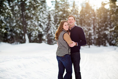 Snowy Lake Tahoe Winter Engagement Session 