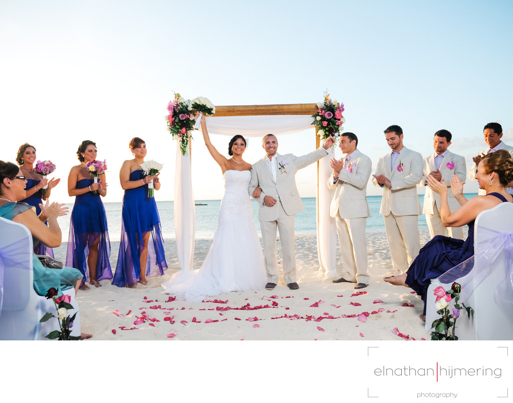 just married bride and groom beach wedding