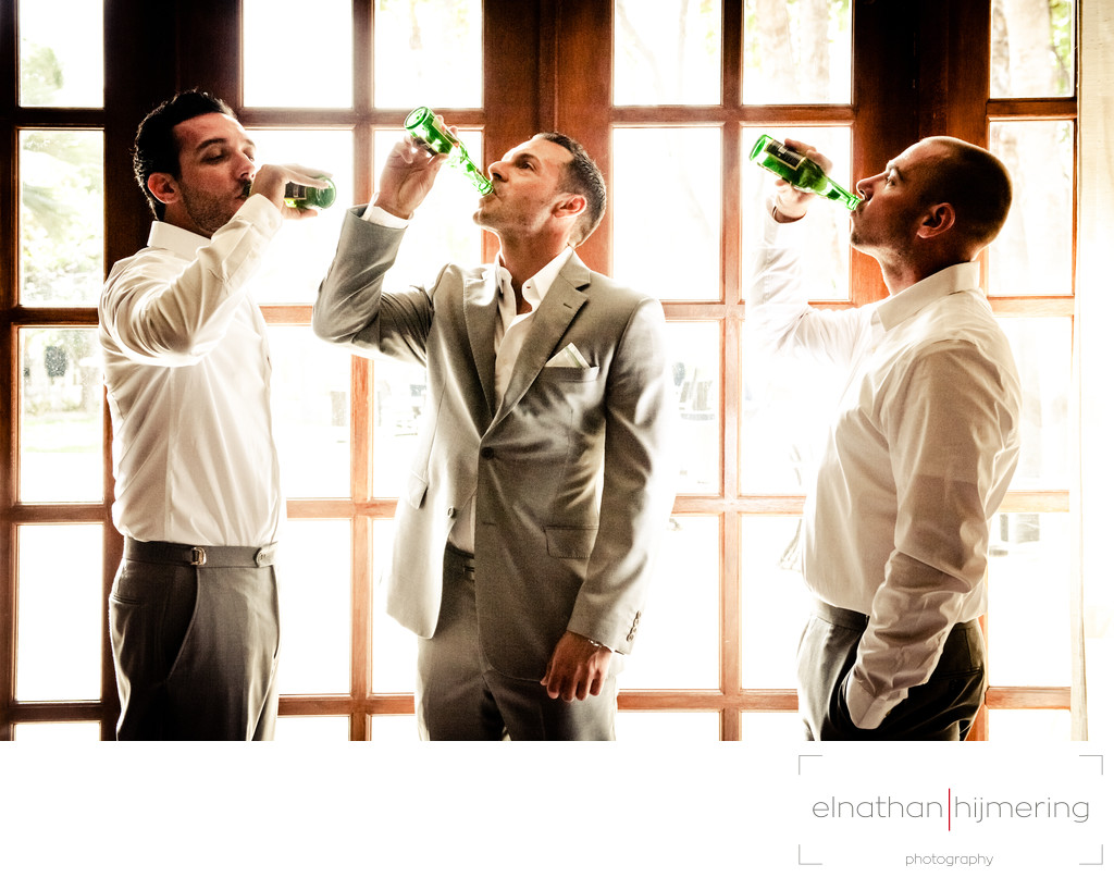 groomsmen groom drinking beer