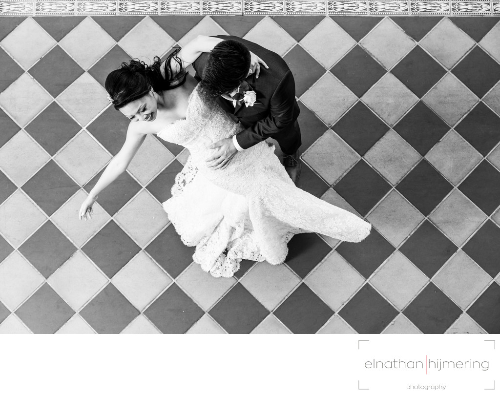 dipping bride checkered floor