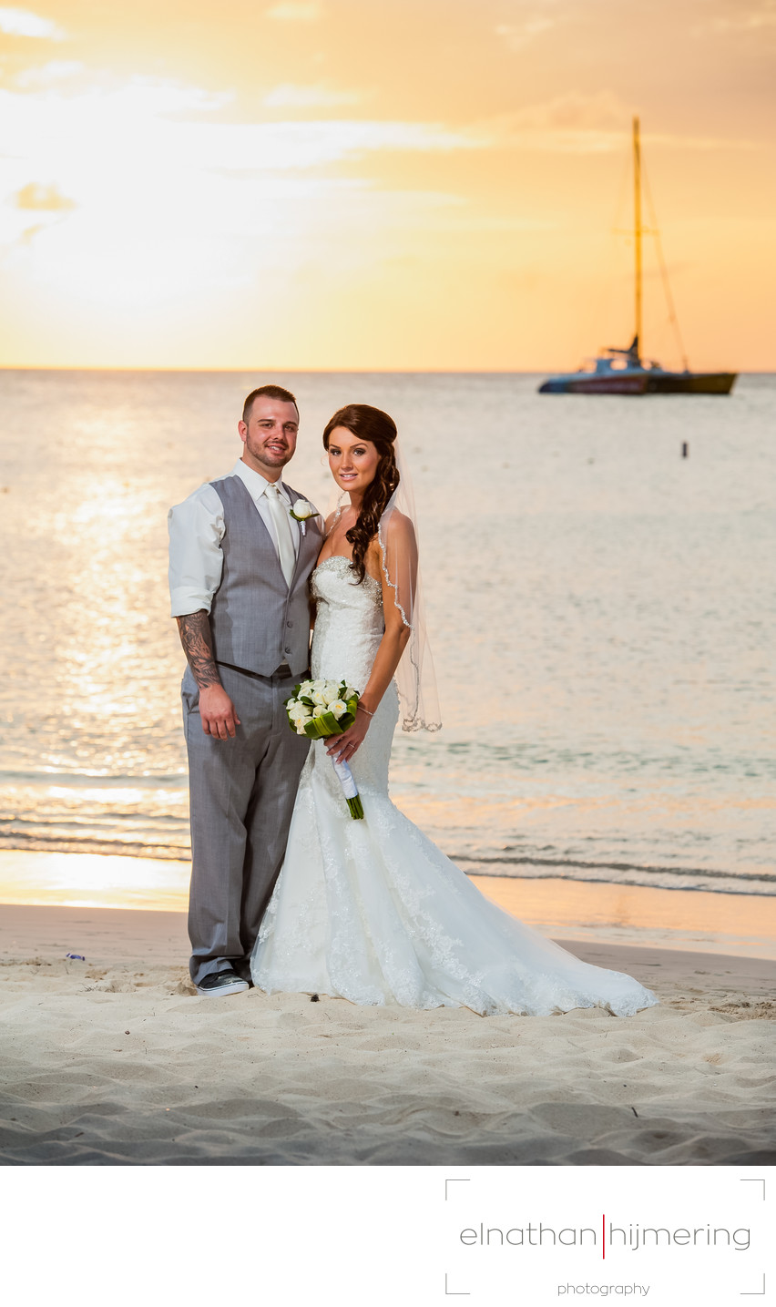 sunset bride groom boat