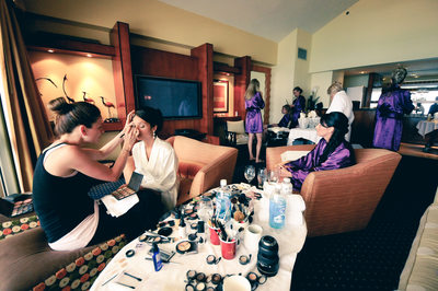 bride getting ready in room