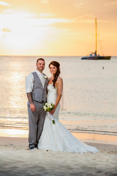 sunset bride groom boat