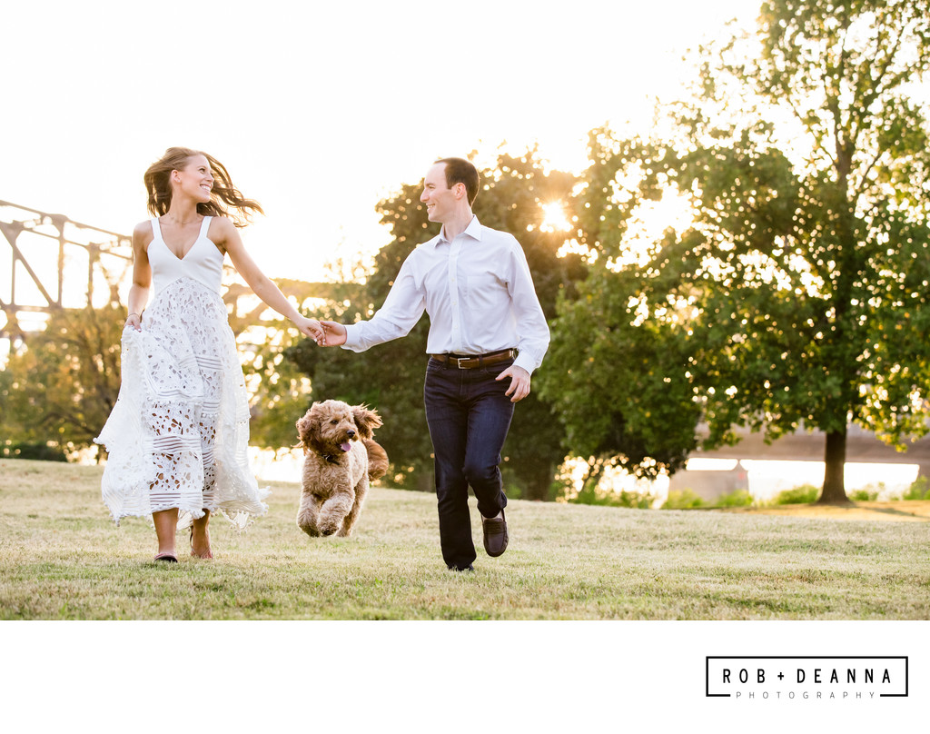Memphis Wedding Photographer Husband and Wife Team Run with Dog