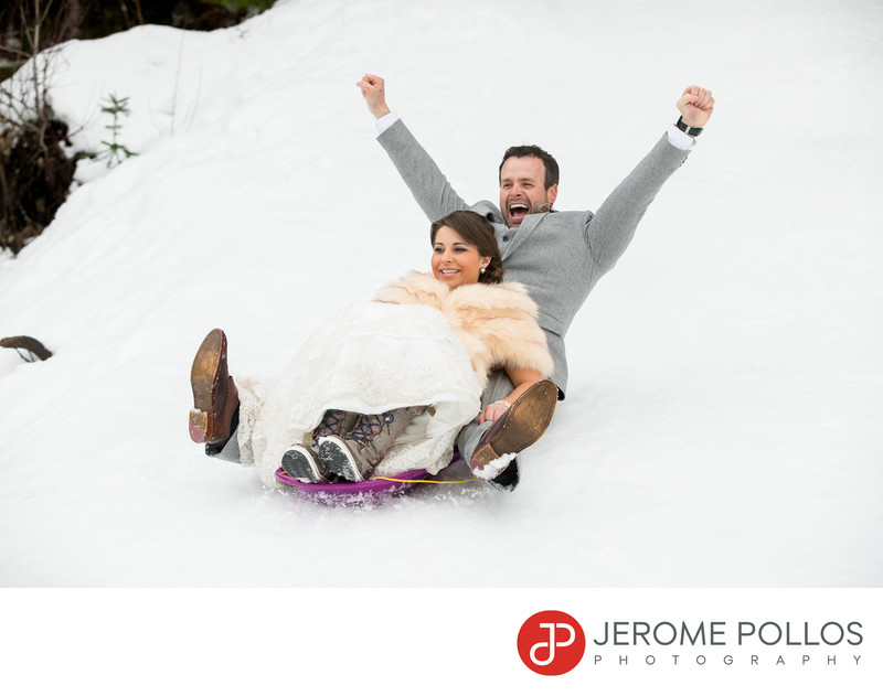 Bride Groom Sledding Elk Mountain Ranch Coeur d'Alene