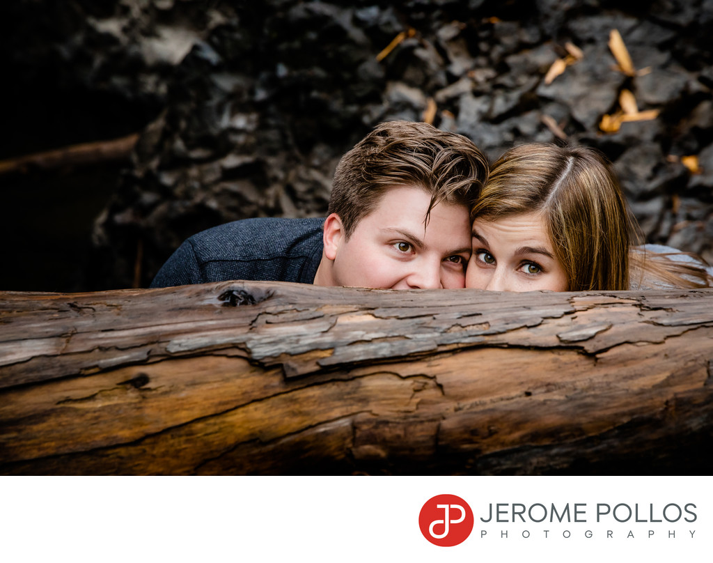 Playful Engagement Picture Behind Log