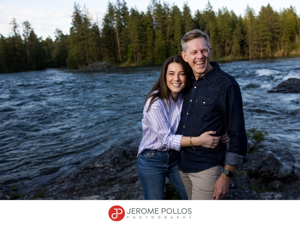 Husband Wife Laugh Portrait Outdoors Post Falls Idaho