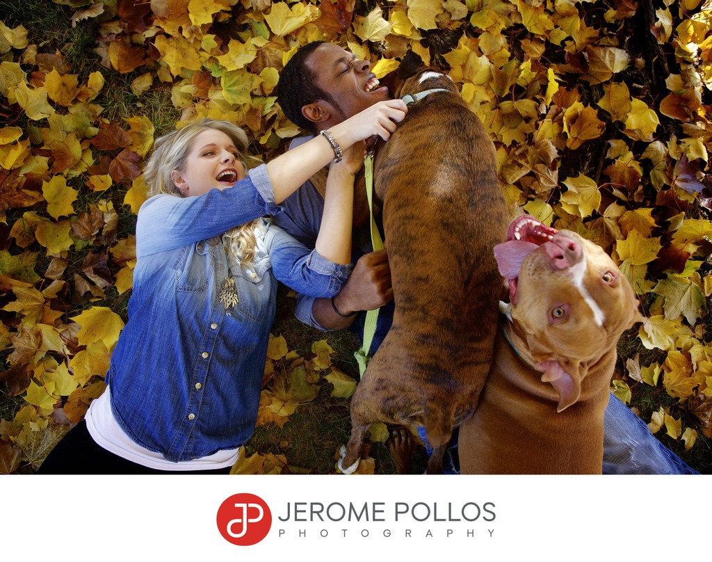 Spokane engagement session with dogs chaos fun