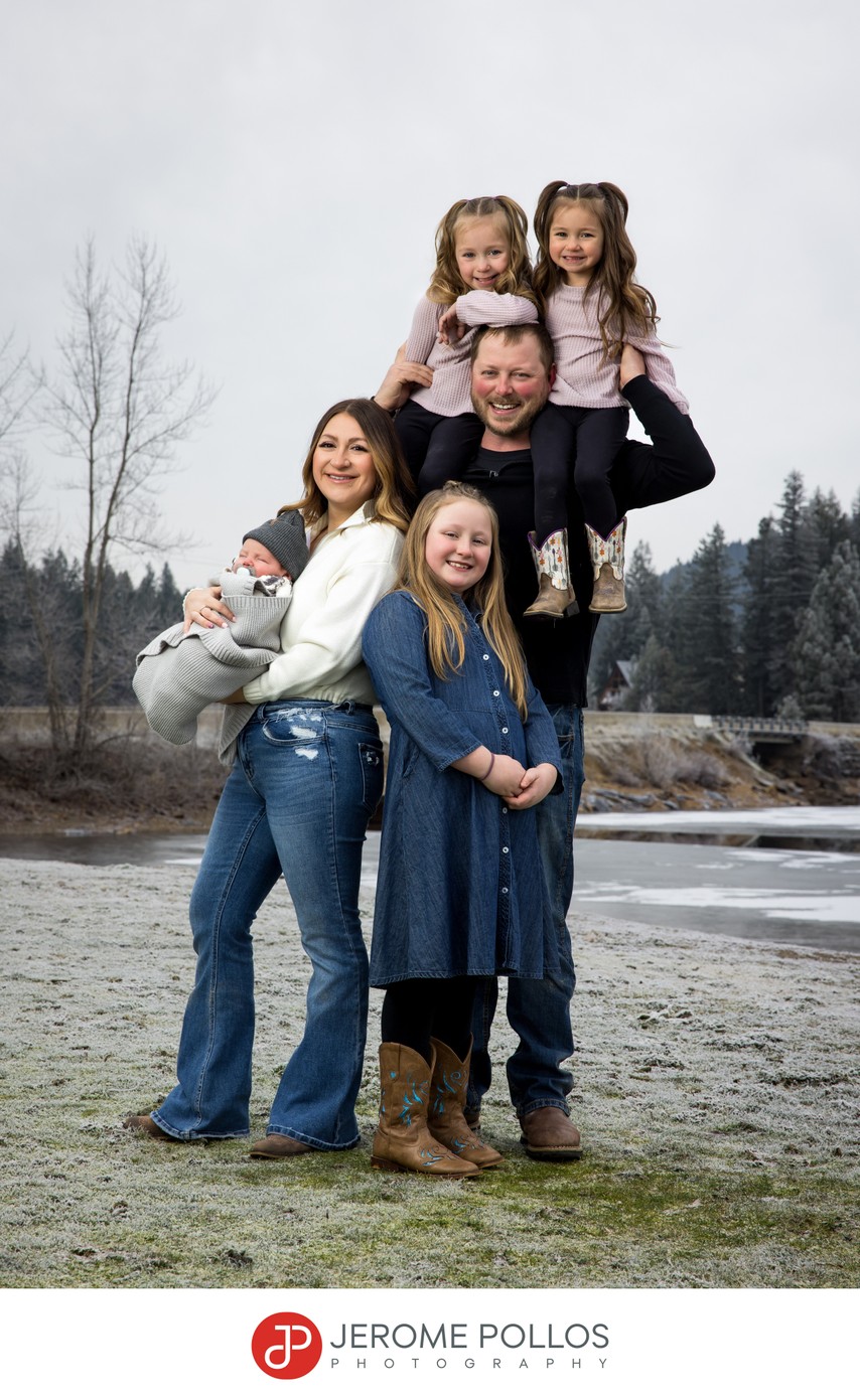 Winter Family Portrait Small Children Spirit Lake Idaho
