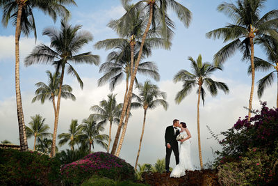 Maui Bride Groom Kiss Palm Trees