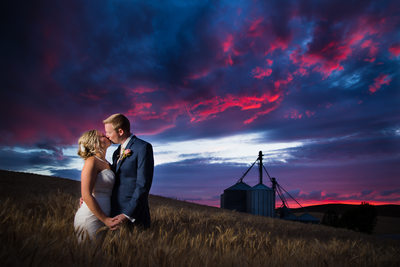 Wheat Field Wedding Sunset Kiss Pullman Washington