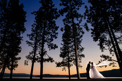 Sunset bride and groom Coeur d'Alene, Idaho wedding