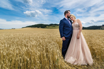 Bride And Groom Wheat Field Kiss Spokane Washington