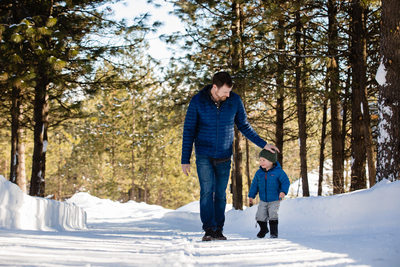 Father Son Snow Walk Lifestyle Family Portrait