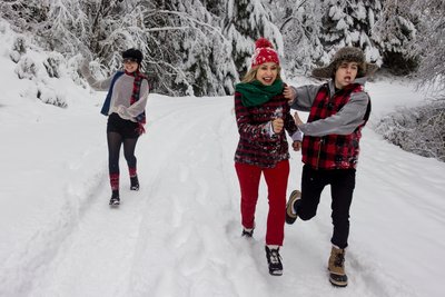 Fun Running Race In Snowy Winter Family Portrait