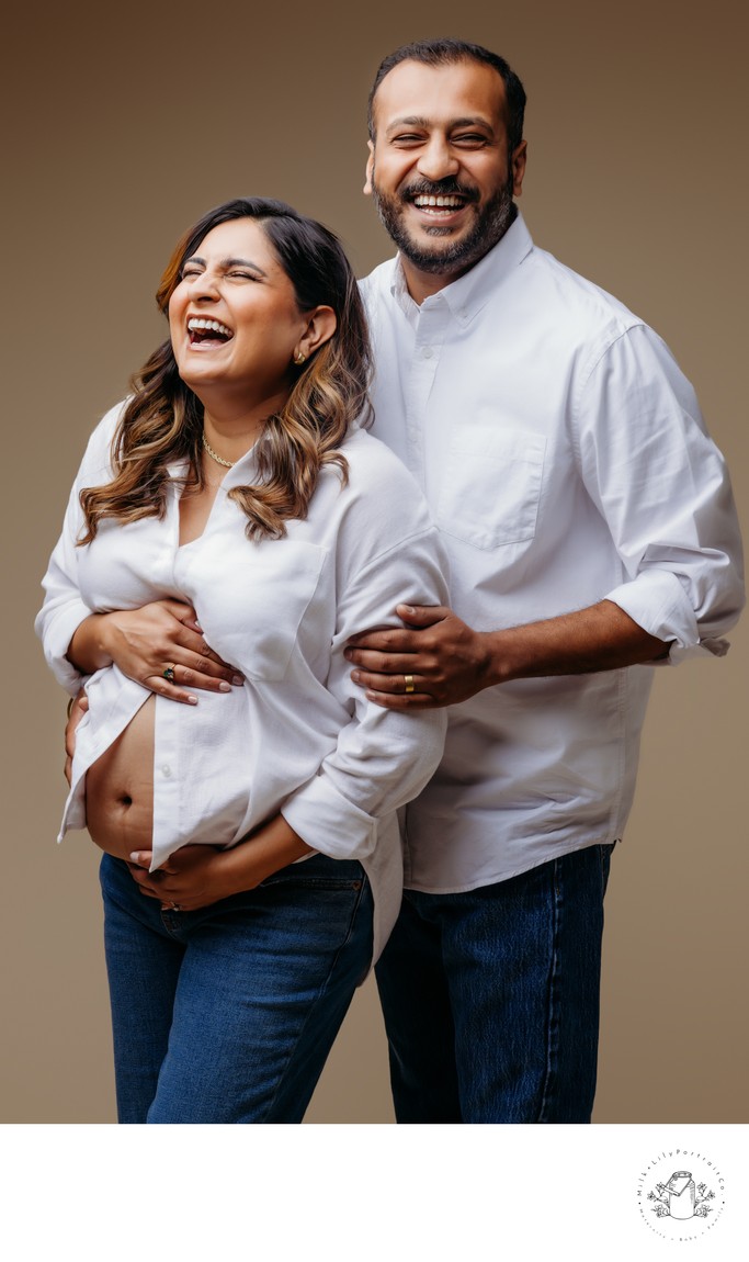 white shirt couples maternity session