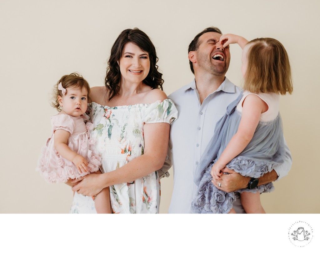 Silly in the studio with mom and dad