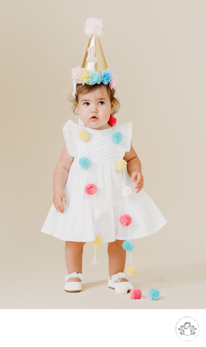 Pom Pom Party princess one year old portrait