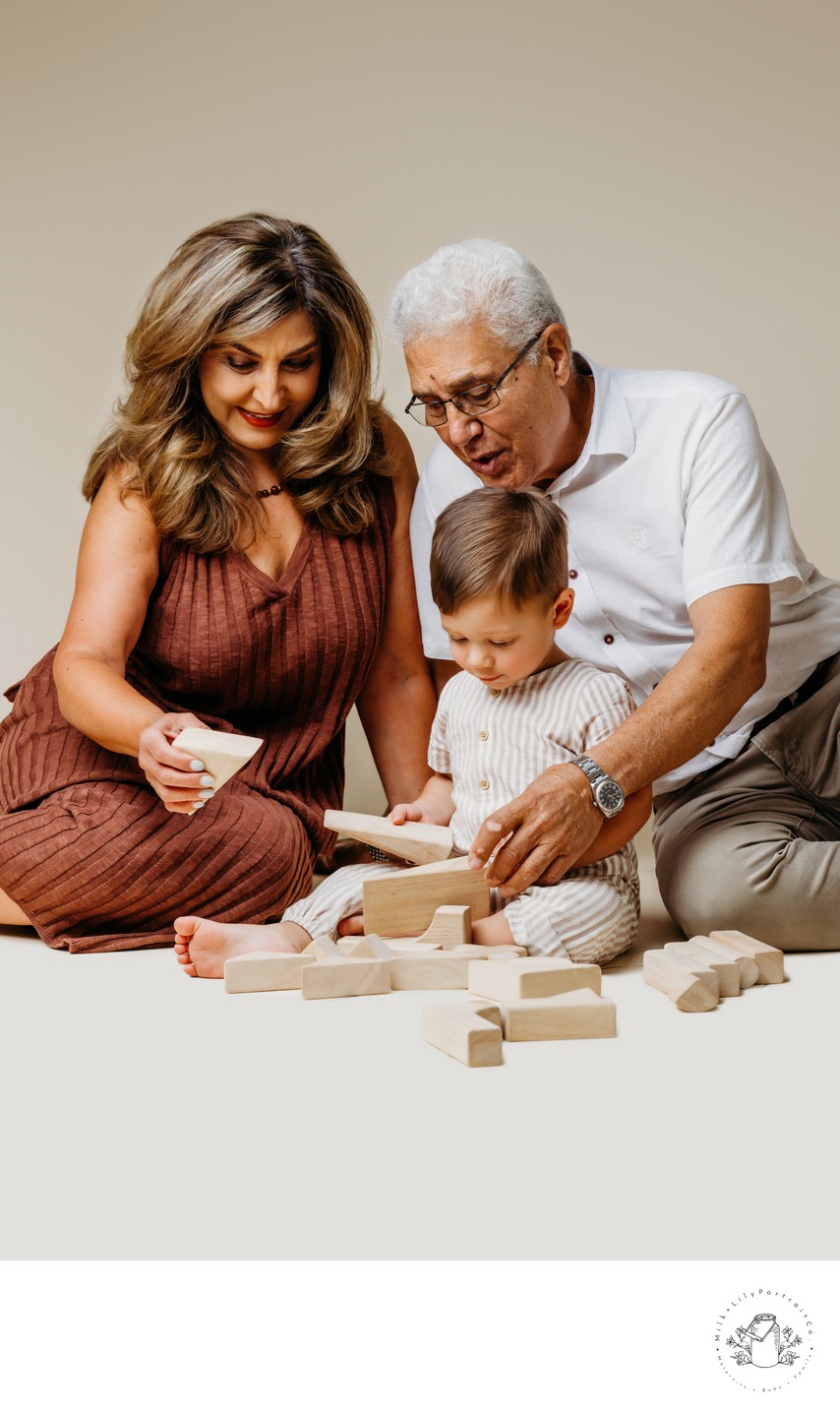 Grandparents portrait session with grandchild