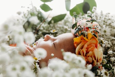 Profile photo newborn session with fresh flowers